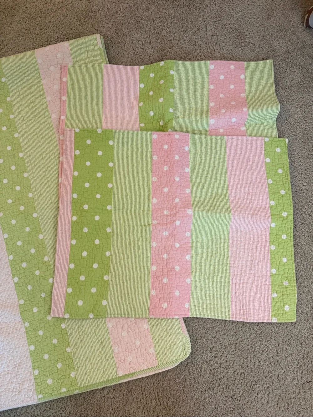 Soft Polka Dot Reversible Baby Quilt in Light Pink and Green